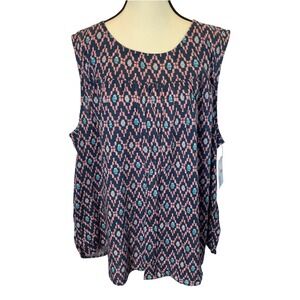Sonoma Tank Top Womens 3X Navy Pink‎ Geometric Aztec Print Flowy Summer Western